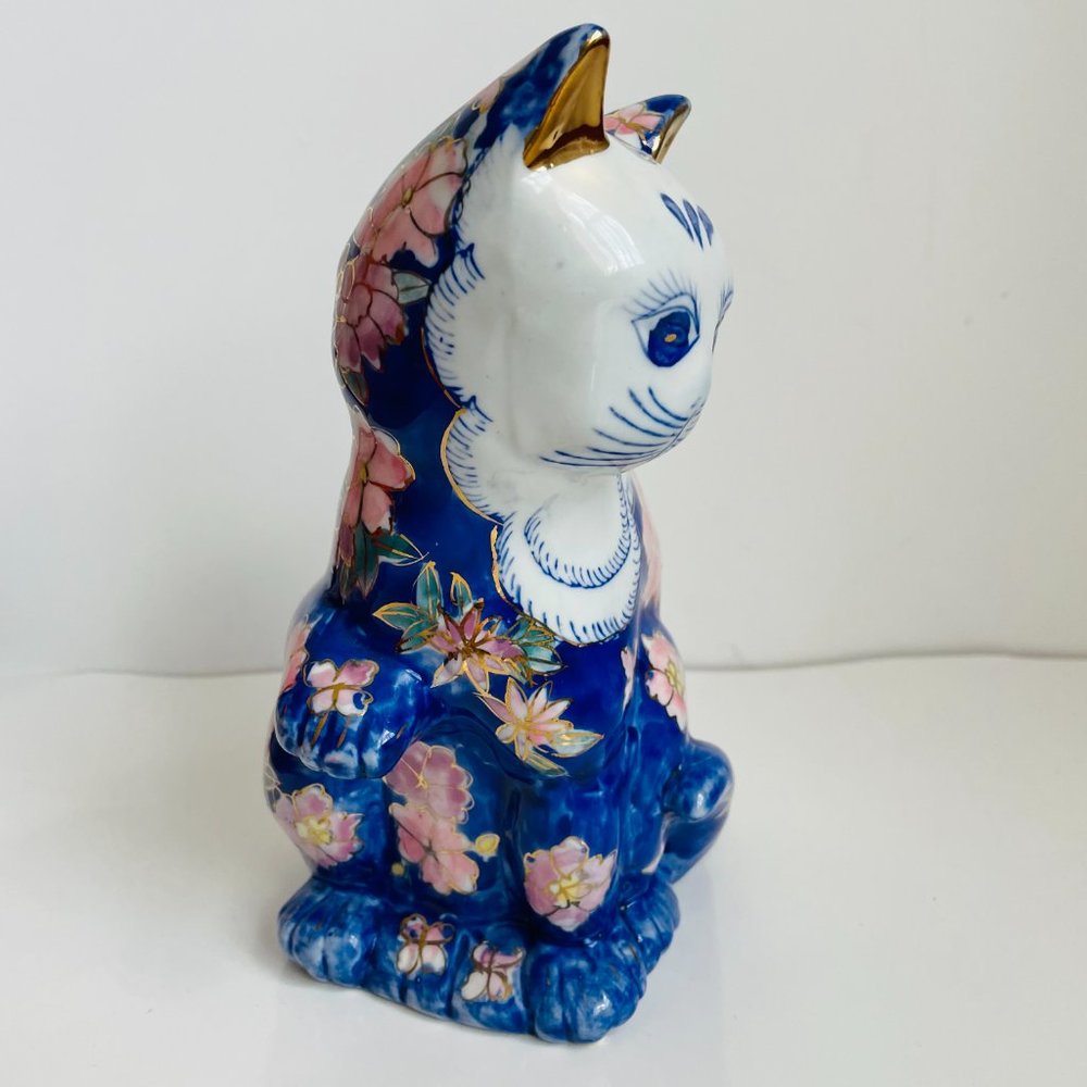 Vintage Hand Painted Porcelain Decorative Blue Sitting Cat Figurine 8” - Picture 6 of 12
